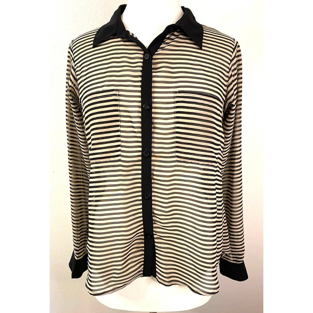 HIP Sheer Striped Women's Button Front Blouse, Size S.